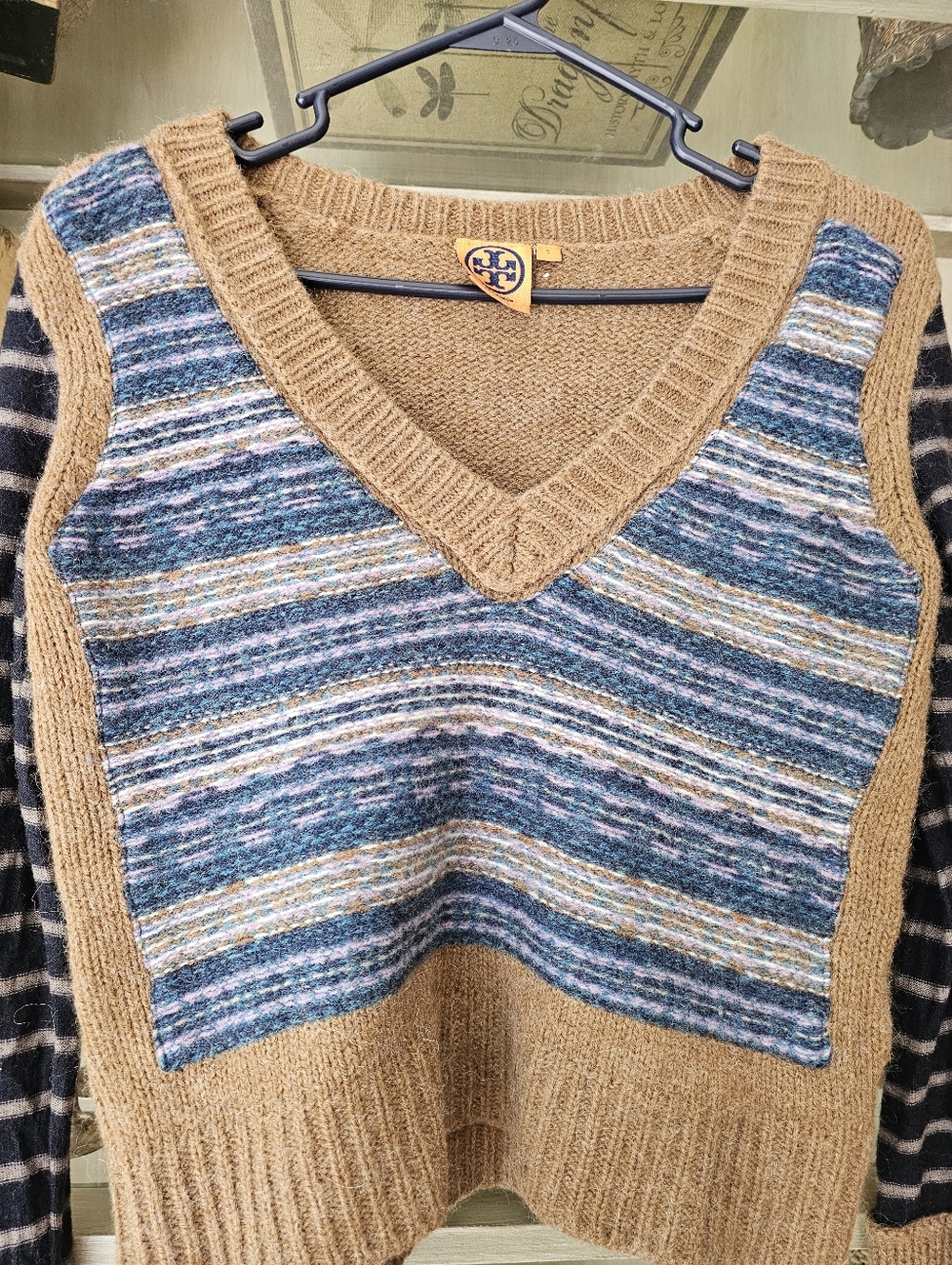 Tory Burch Alpaca Wool Blend V Neck Striped Fair Isle Sweater Small - Picture 7 of 13